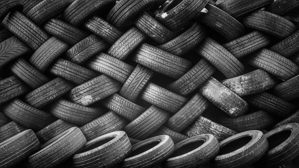 natural rubber tyres stacked up